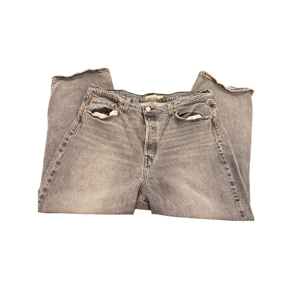 Levis Ribcage Straight Ankle Jeans Womens 16W Grey High Rise Button Fly Denim